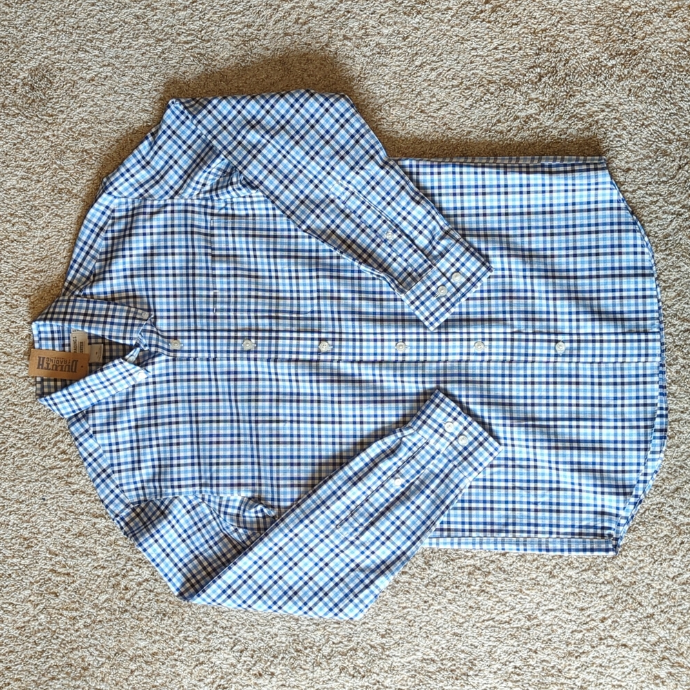 Duluth Trading Co Blue Check Trim Fit Medium Shirt